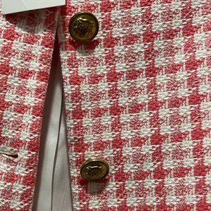 ZARA Houndstooth Tweed Crop Pink White Blazer thumbnail 2