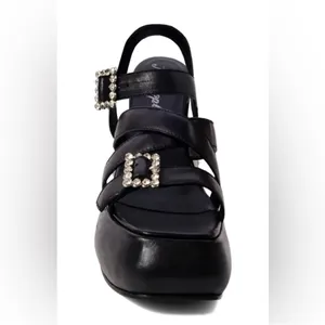 New Free People Brooklyn Ankle Strap Platform Sandal Black Leather Size 7.5 thumbnail 3