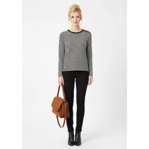Lauren RL Black & White Striped Leather Elbow Patch Long Sleeve Tee L thumbnail 10