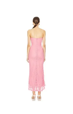 Bardot Pink Strapless Lace Midi Dress thumbnail 2