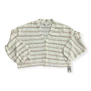 American Eagle Womens cream striped boxy cropped cardigan thumbnail 2
