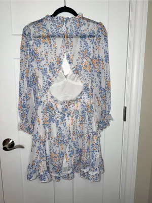 White Floral Ruffle Long Sleeve Dress thumbnail 2