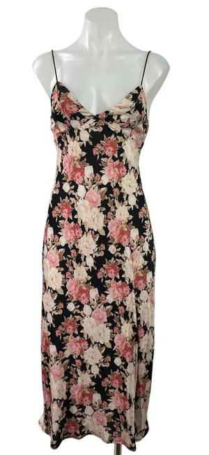 Hello Molly Black Pink Floral Sleeveless Cami Camisole Maxi Summer Dress Size 4 thumbnail 1