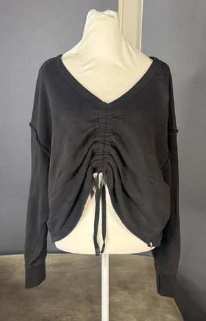 Women’s Joy Lab Black Cinch Front V-Neck Long Sleeve Casual Sweater Size L NWT thumbnail 1