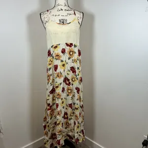 Vtg Positive Attitude Floral‎ Maxi Dress Cream Cottagecore Prairie Sundress USA thumbnail 2