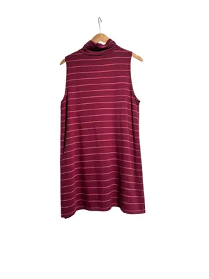 Garnet Hill Mock Turtleneck Tunic Top | Size Large | Burgundy Stripe | EUC thumbnail 3