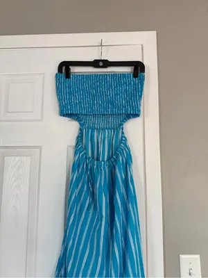 Faithfull The Brand Deva Midi Dress Strapless Blue thumbnail 8