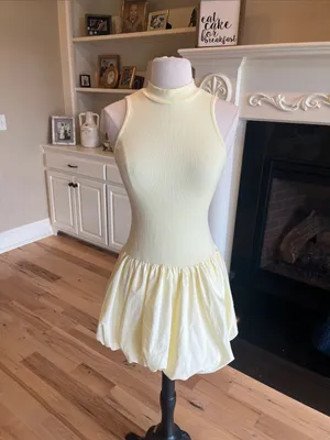 Sleeveless Pastel Yellow Bubble Hem Mini Dress Summer thumbnail 9