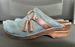 Women's Dansko Shandi Blue Suede Platform Clogs Tassel 38 US 7.5 thumbnail 1