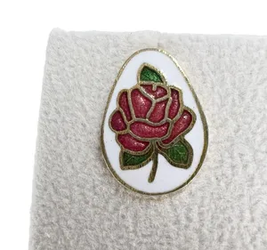 Vintage Red Rose Cloisonné Enamel Egg Shaped Pierced Earrings thumbnail 5