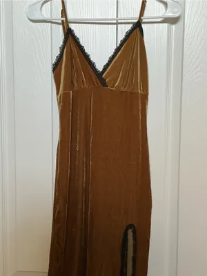 Forever 21 Gold Velvet Slip Dress with Black Lace thumbnail 4