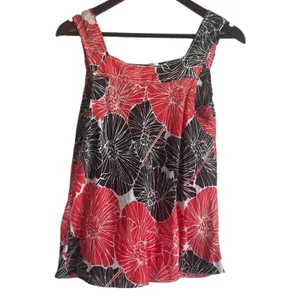 Y2K Banana Republic Women Top S Red Black Tropical Floral‎ Babydoll Festival thumbnail 2