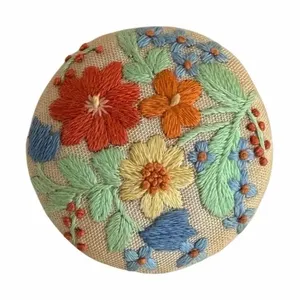 Vintage Hand Embroidered Floral Brooch thumbnail 1