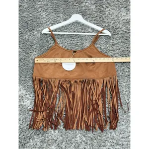 SheIn Suede Fringe Cami Crop Top Western Boho Festival Brown Women Size M NWT thumbnail 9