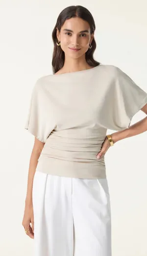 OGL Top Size M NEW Sandwashed Effortless Boatneck Batwing Sleeve Side Ruched thumbnail 1