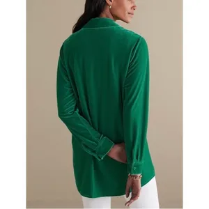 Soft Surroundings Green Velvet Button Up Blouse Sz.L thumbnail 5
