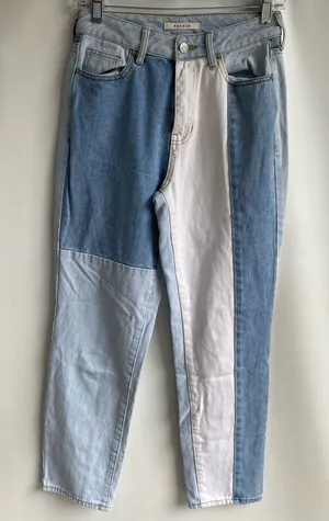 PacSun mixed denim patchwork high waist mom jeans retro boho fall winter 25 thumbnail 1