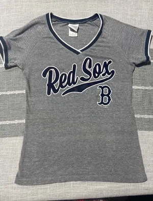 5th and Ocean Red Sox V Neck T Shirt Women's Medium Gray‎ Baseball Tee thumbnail 1