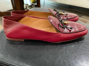 Tory Burch Red Croc Embossed Charm Trim Bow Loafers Mule Flats Size 7 thumbnail 8
