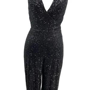 Ieena for Mac Duggal Jumpsuit 26691 Sequin Cut Out Wide Leg‎ Black Size 4 thumbnail 5