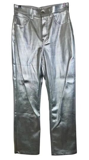 NEW Abercrombie & Fitch 90s Straight Ultra High Rise Silver Vegan Pants Sz 26 2 thumbnail 1