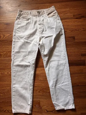 ZARA Jeans Straight High-Rise White and tan thumbnail 1
