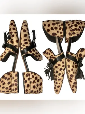 Kenneth Cole D'orsay Flat Pony Hair Leopard Animal Print Pointed Toe Bow Tassel thumbnail 2