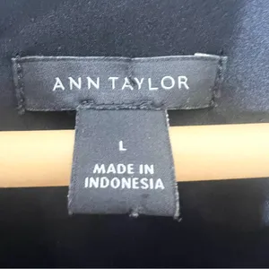 Ann Taylor Black Boatneck Dolman Sleeve Smocked Waist Tie Back Top Size Large thumbnail 11
