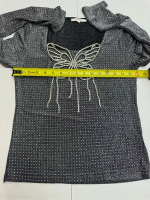 Pastel Rhinestone Butterfly Glitter Long Sleeve Evening Top size L thumbnail 8
