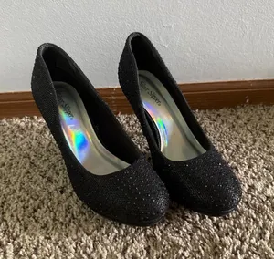 Silver Slipper Women's Black Rhinestone Round front 3"‎ heels size 8 thumbnail 1