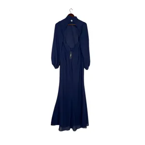 NWT Lulus Graceful Entrance Chiffon Long Sleeve Backless Maxi Dress M Navy Blue thumbnail 13