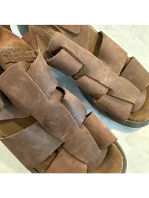 Vintage 90s Y2K Brown Leather Chunky Platform Fisherman Sandals Approx. Size 9 thumbnail 11