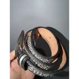 Vintage Leather Mexican Belt Size 26 YAC BLACK AND WHITE Pony Horse Bronco thumbnail 5