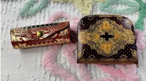 Vintage‎ Italian Coin Purse Lipstick Holder Set Ornate Gold Red thumbnail 1