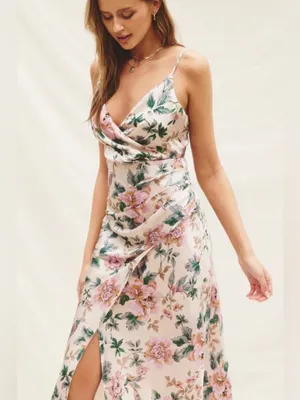 Baltic Born Annabel Satin Maxi Dress Sleeveless Floral Pink Green S thumbnail 2