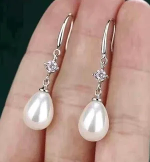 925 Silver Plated White Pearl Dangle Drop Earrings for Women thumbnail 2