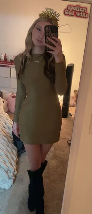 gold long sleeve dress thumbnail 1