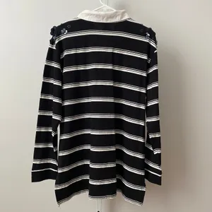 Maeve Cotton Quirky Academia Sequin Floral Rugby Shirt M Black Stripe Collegiate thumbnail 6