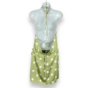 NWT Lulus‎ Halter Mini Dress The Best Spot Green Polka Dot Satin Medium Backless thumbnail 6