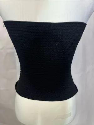 Zara Black Strapless Cropped Knit Top with Gold Buttons thumbnail 3