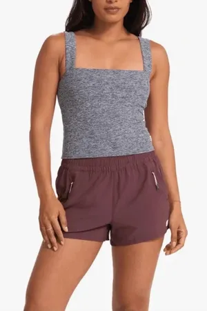 Vuori Elevation Square Neck Cropped Tank Top in Spacedye Heather Grey X-Large thumbnail 1