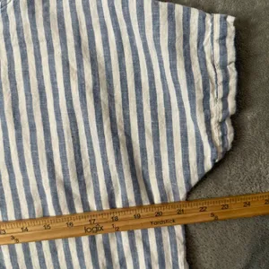 L.L. Bean Linen Blue White Stripe Top Womens M Pocket Short Sleeve Nautical thumbnail 9
