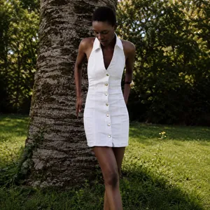 Zara | Z1975 White Denim Halter Button Front Mini Dress | 6147/123/250 thumbnail 3