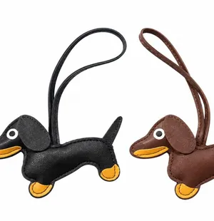 2 Dachshund Dog Keychain purse bag Charm Black Brown cute gift thumbnail 1