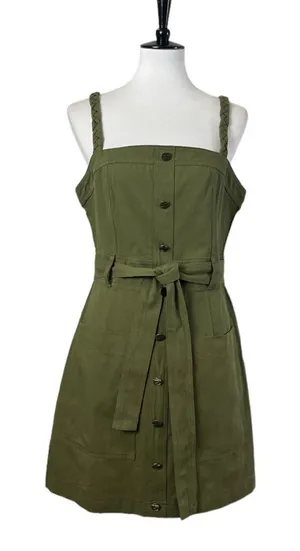 Storia Utility Dress A-line Pockets Button Front Olive Green Women’s Size L NWT thumbnail 1
