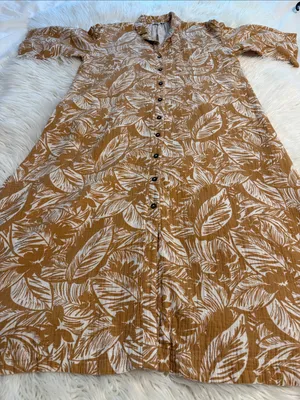 Madewell Women's Button-Front Leaf Print Midi Dress in Mustard size S thumbnail 6