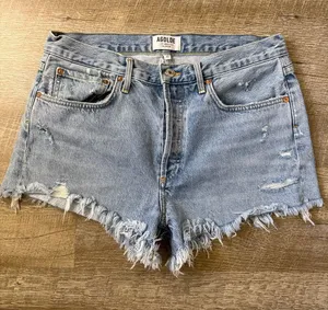 AGOLDE Light Blue Distressed Denim Cutoff Shorts Size 29 thumbnail 1