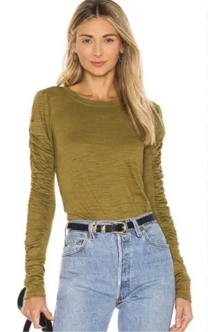 Free People Natasha Puff Sleeve Olive Green Top Size XS thumbnail 1