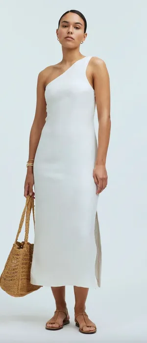 Madewell One Shoulder Midi Dress Linen Blend Lighthouse Minimalist US 00 NWT thumbnail 1
