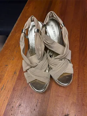 Nine West Beige Twist-Knot Slingback Heels with Gold Footbed thumbnail 2